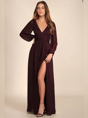 Lulus Burgundy Sheer Sleeve Maxi Dress